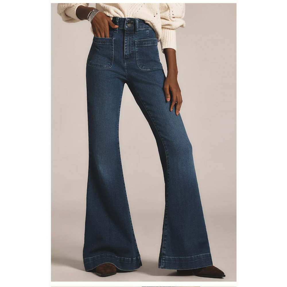 Anthropologie High-Rise Wide-Leg Dark Blue Jeans